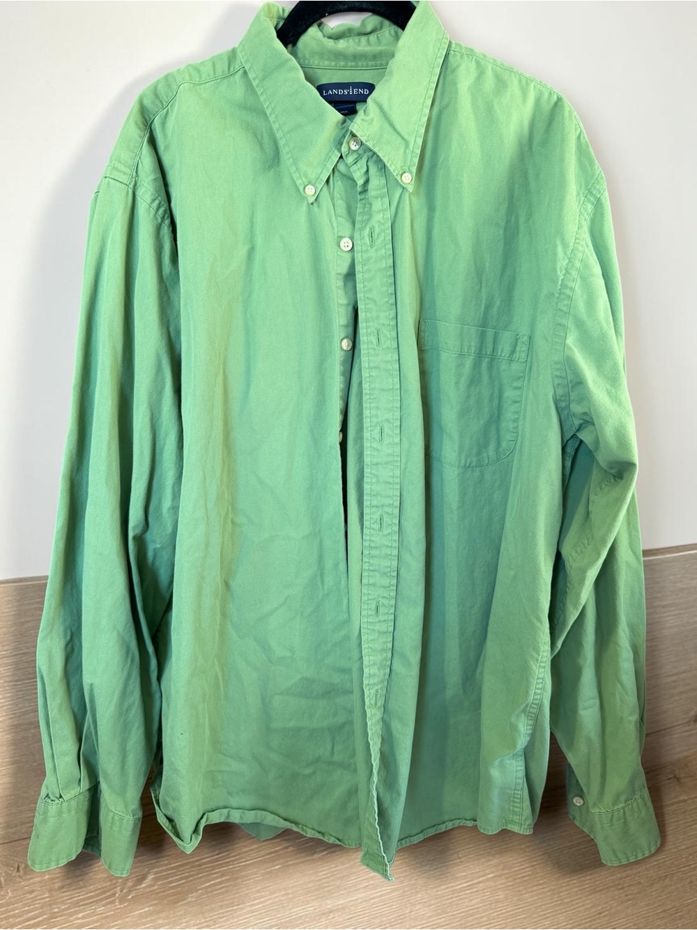 Lands' End Mens Green Oxford Button Shirt Classic Preppy Business Casual 17